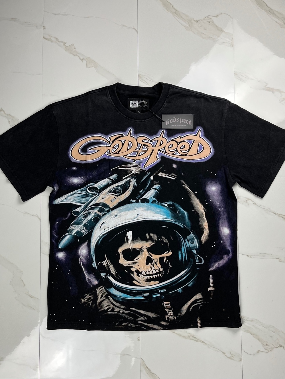 Godspeed Rarity Collection Astronaut Skull Space Graphic Tee Large NWT